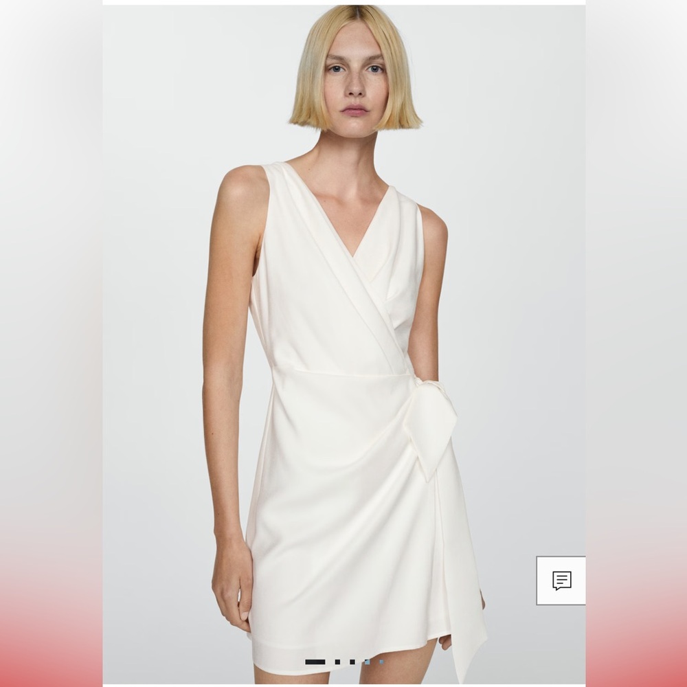 Mango bow wrap dress in off white